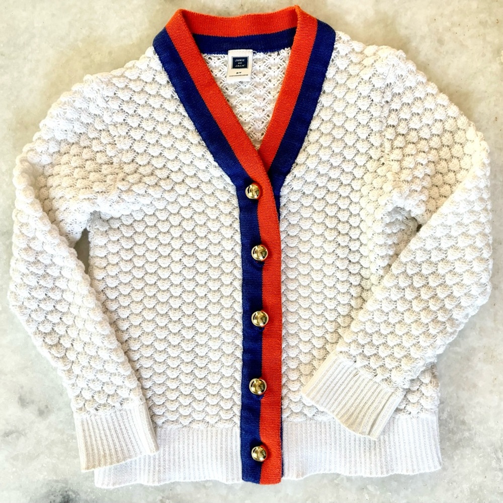 NWOT Janie and Jack Tennis Cardigan, white, 2T